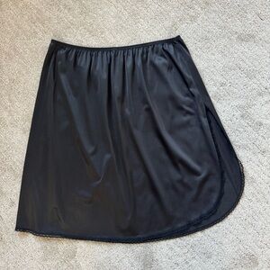 Vintage 80s Black Nylon Half Slip Mini Skirt with High Slit Size XL
